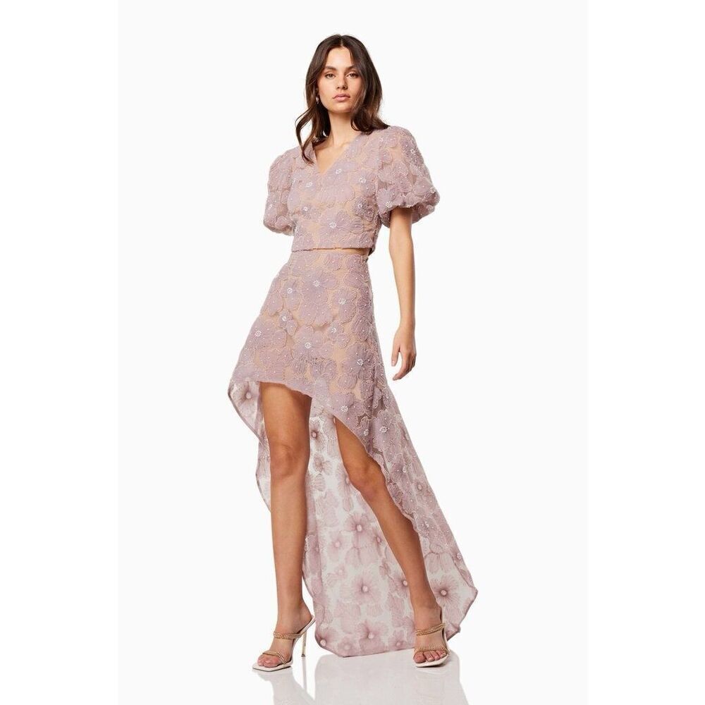Elliatt Indira Floral Top & Skirt Set in Mesh White bridal bachelorette NWT$650